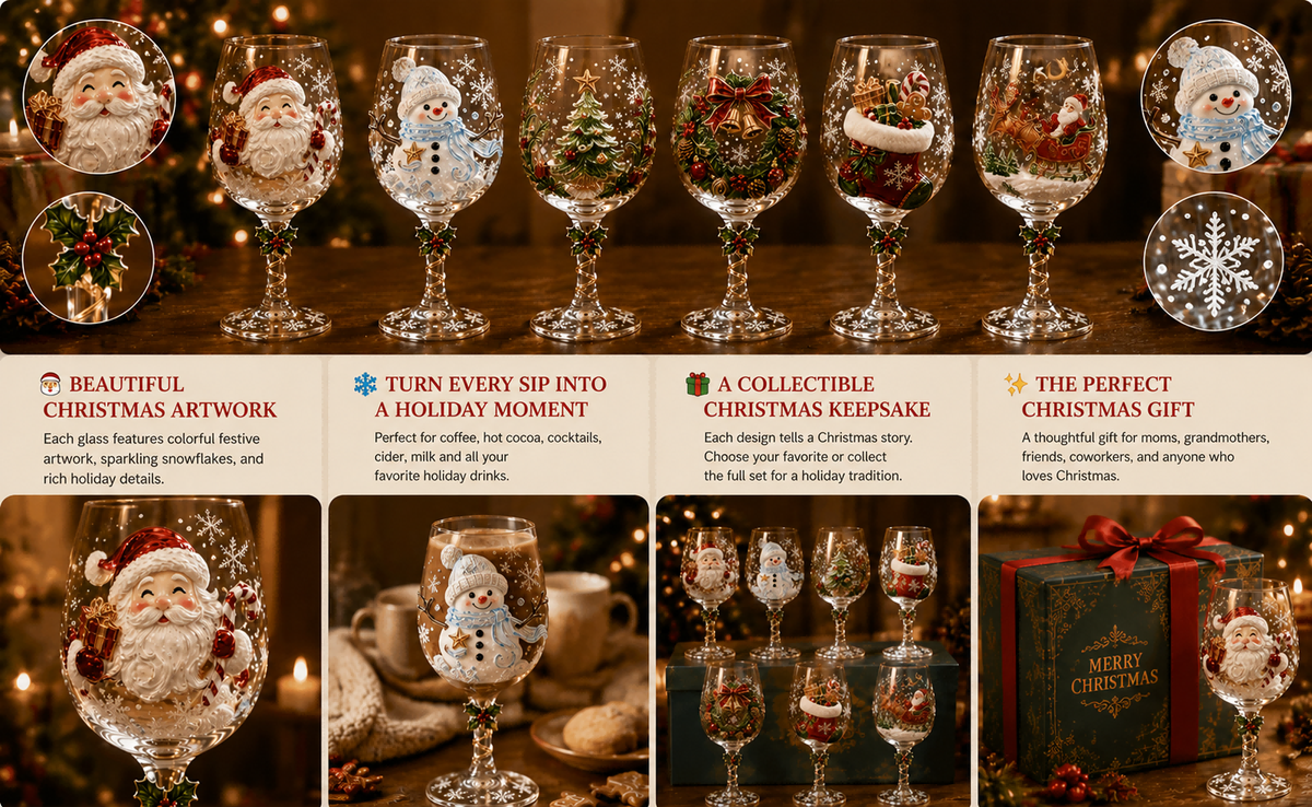 💥 Last Day 50% OFF – 🔥🎁Christmas Wine Glass Collection Gift Box Set✨