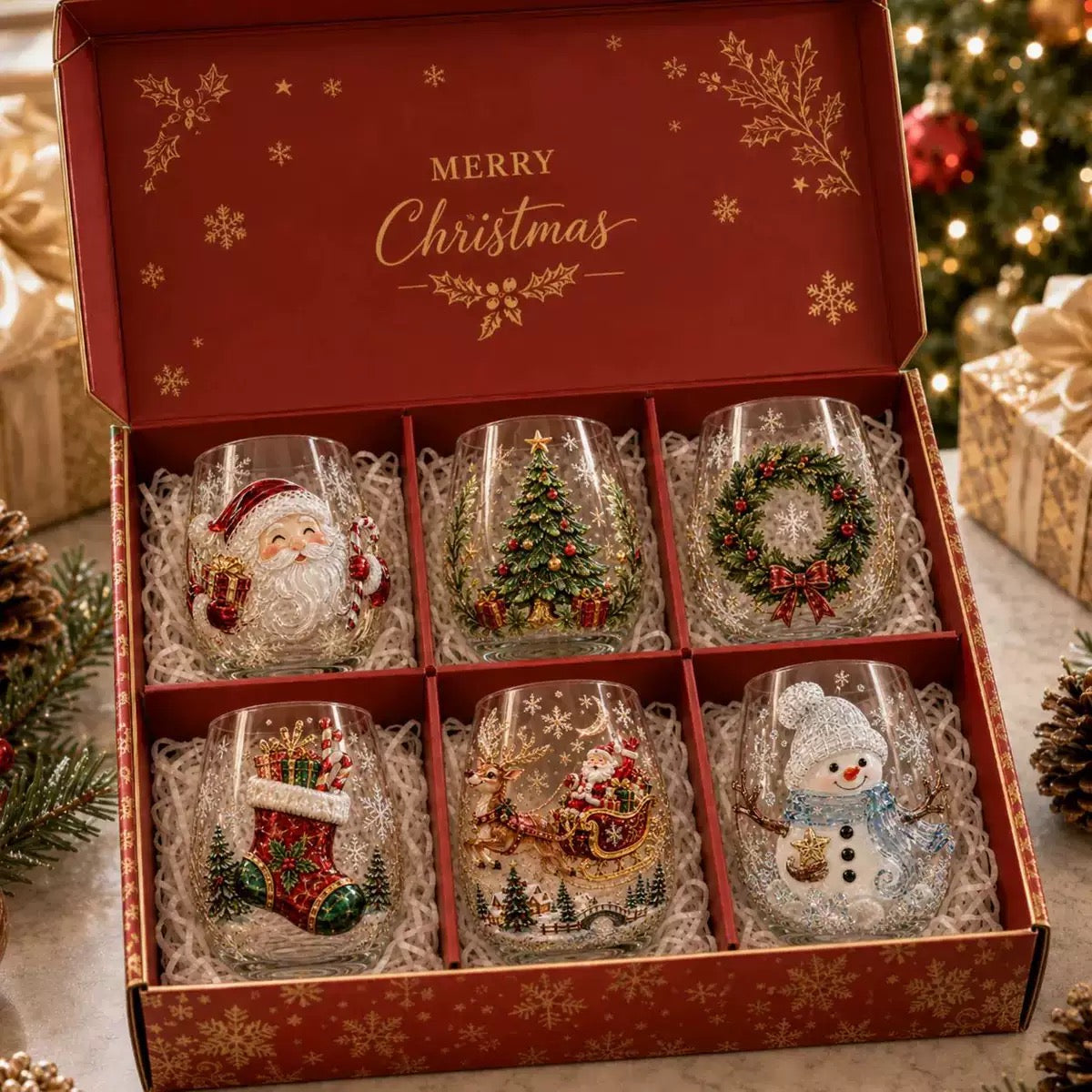 🎄✨ Christmas Glass Art Cup | Luxury Holiday Glassware for Drinks, Decor & Christmas Gifts 🎁