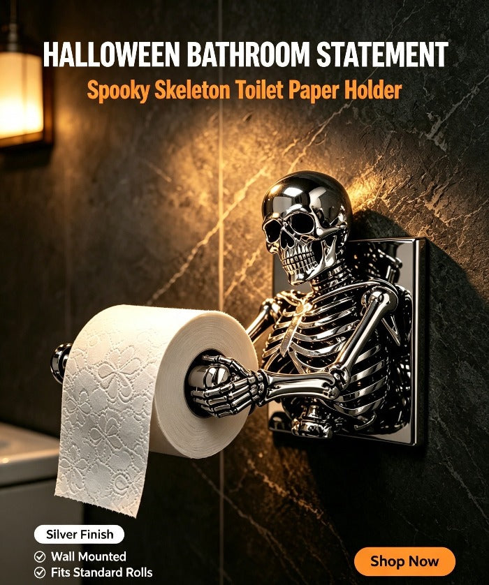 🦇🐞Vintage Skeleton Wall Tissue Holder Halloween Bathroom Decor🐺