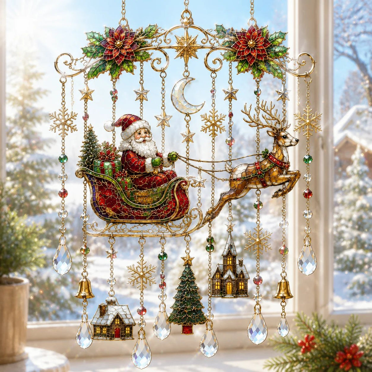 Cross-border New Products Christmas Wind Chime Christmas Painted Sunshine Catcher Wind Chime S