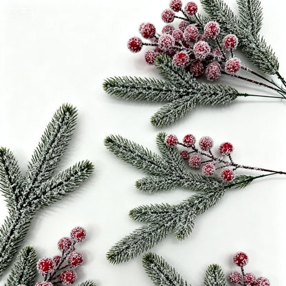 Popular Christmas decorations, Christmas gift making, Christmas snow, pine needles, Christmas snow, red berries, Christmas