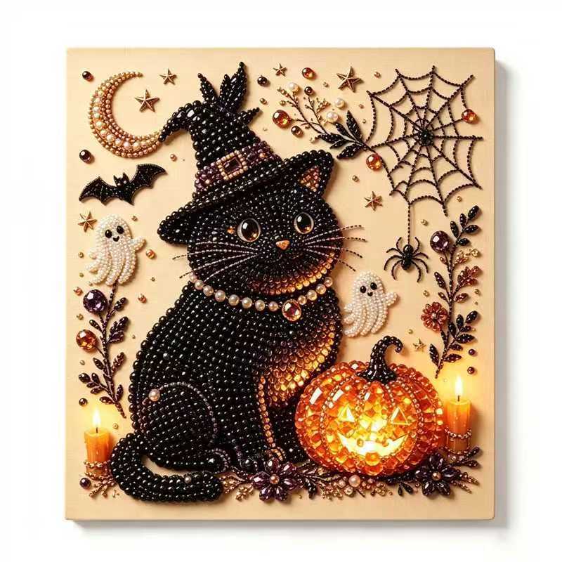 Halloween Skull Diamond Painting Kit, Pumpkin Ghost Full Drill Diamond Art, DIY Wall Decor Gift for Adults