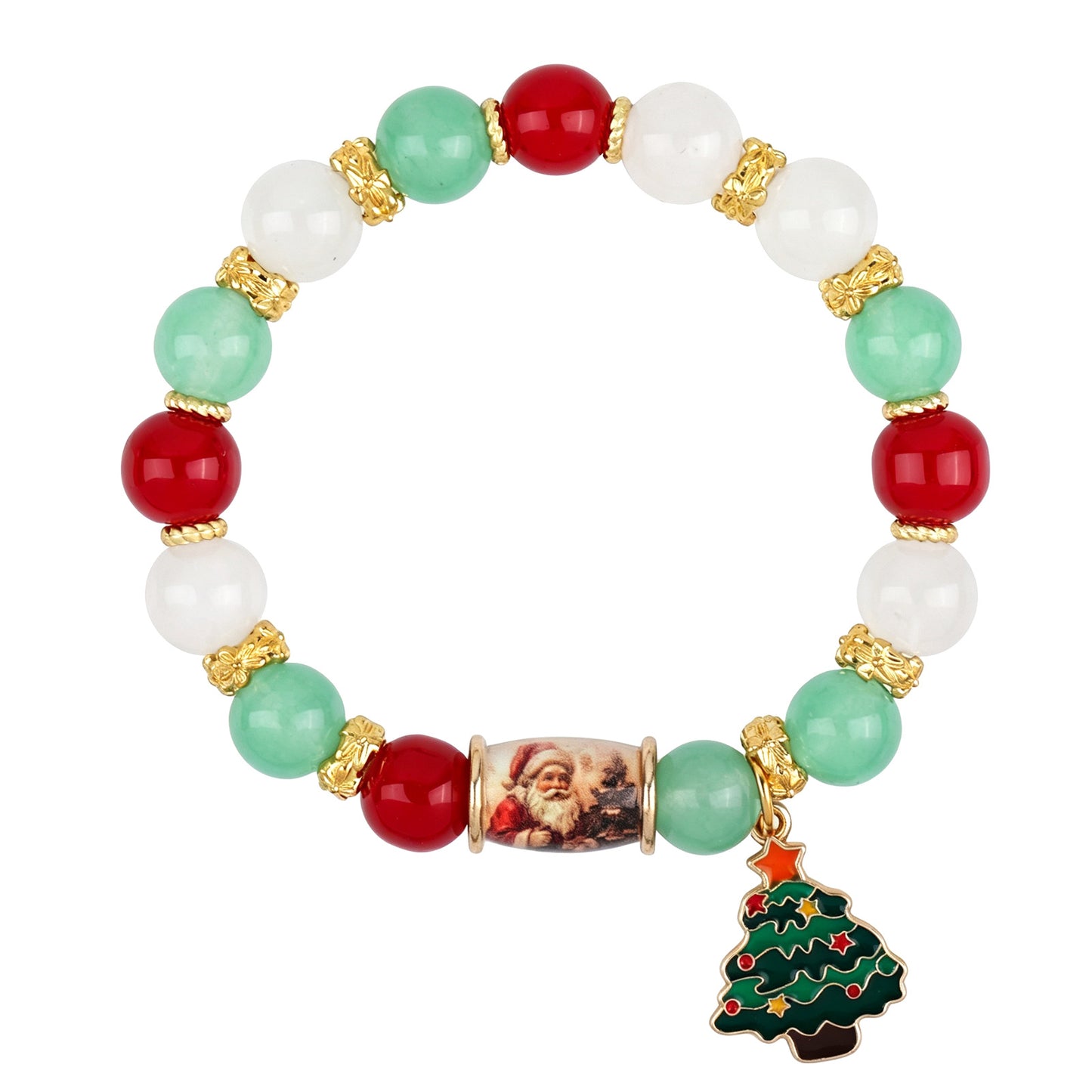 Santa claus bracelet crystal pearl santa claus round tube pine tree pendant bracelet christmas pine tree bracelet