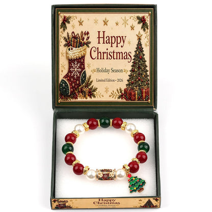 Santa claus bracelet crystal pearl santa claus round tube pine tree pendant bracelet christmas pine tree bracelet