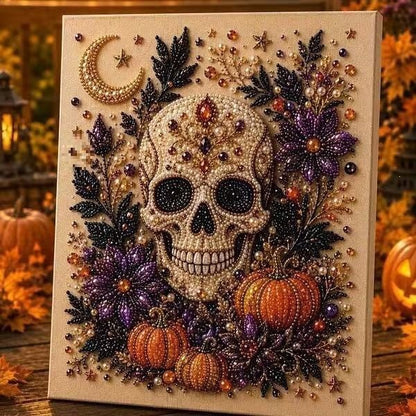 Halloween Skull Diamond Painting Kit, Pumpkin Ghost Full Drill Diamond Art, DIY Wall Decor Gift for Adults