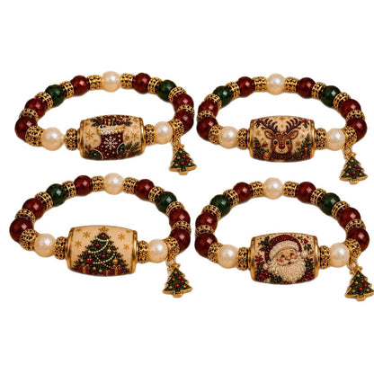 Santa claus bracelet crystal pearl santa claus round tube pine tree pendant bracelet christmas pine tree bracelet