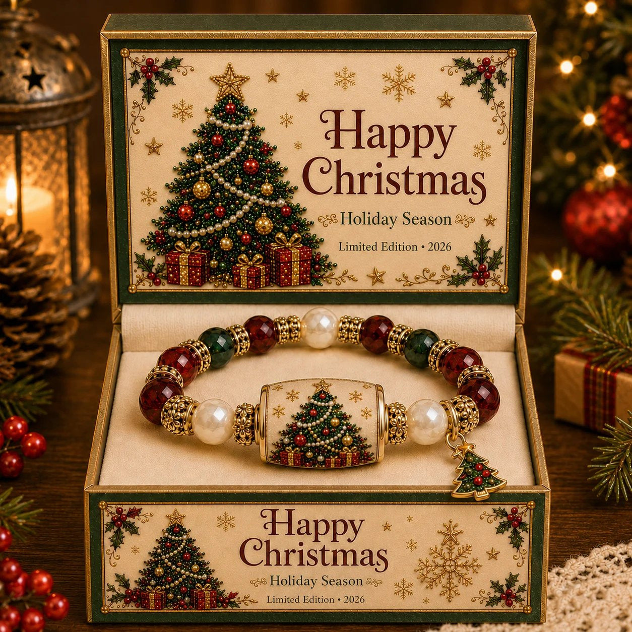 Santa claus bracelet crystal pearl santa claus round tube pine tree pendant bracelet christmas pine tree bracelet