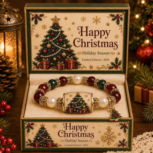 Santa claus bracelet crystal pearl santa claus round tube pine tree pendant bracelet christmas pine tree bracelet