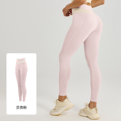 聚衣堂裸感拼接瑜伽裤高腰提臀健身弹力健身长裤跑步运动裤