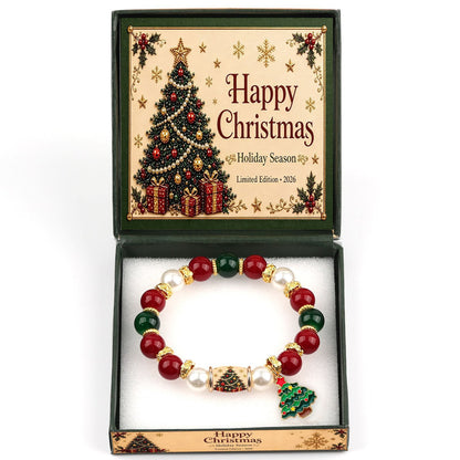 Santa claus bracelet crystal pearl santa claus round tube pine tree pendant bracelet christmas pine tree bracelet