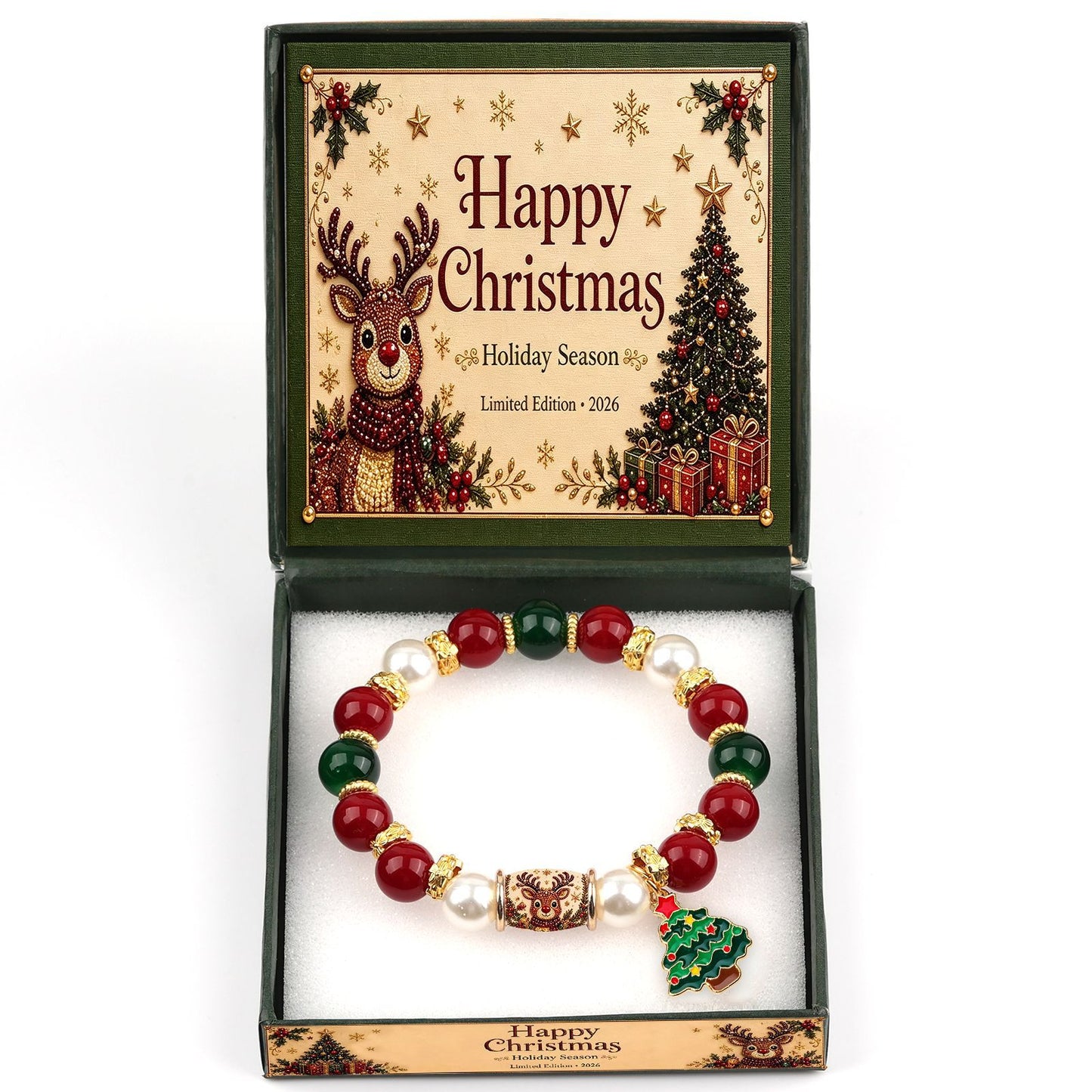 Santa claus bracelet crystal pearl santa claus round tube pine tree pendant bracelet christmas pine tree bracelet