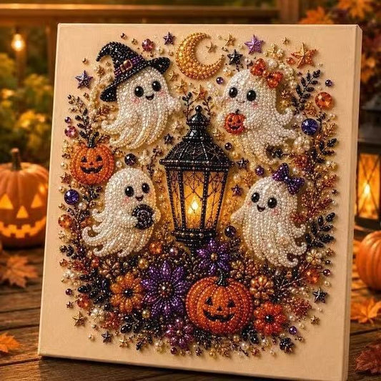 Halloween Skull Diamond Painting Kit, Pumpkin Ghost Full Drill Diamond Art, DIY Wall Decor Gift for Adults