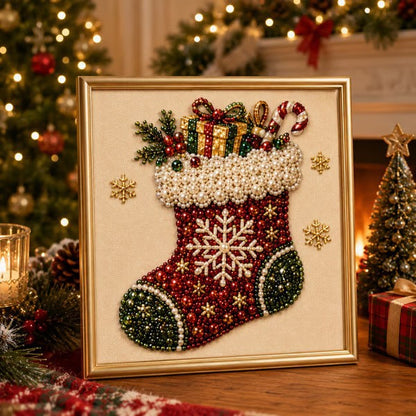 🎄✨DIY Christmas Pearl Drill Painting Kit – 5 festive designs, 3D raised beads & display frame included. A sparkling holiday masterpiece for your wall! 🖼️🎨