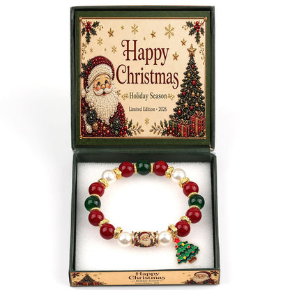 Santa claus bracelet crystal pearl santa claus round tube pine tree pendant bracelet christmas pine tree bracelet